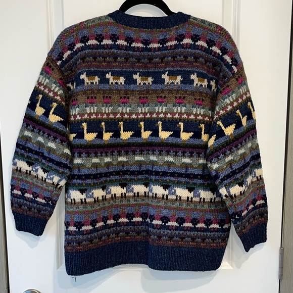 Vtg LL Bean Cardigan Womens Medium Wool Animal 80s Prairie Sheep/geese/Horse - Picture 4 of 9